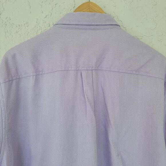 Tasso Elba Long Sleeve Button Down Shirt Mens Size L 16 16.5 Lilac White Striped - Picture 7 of 11